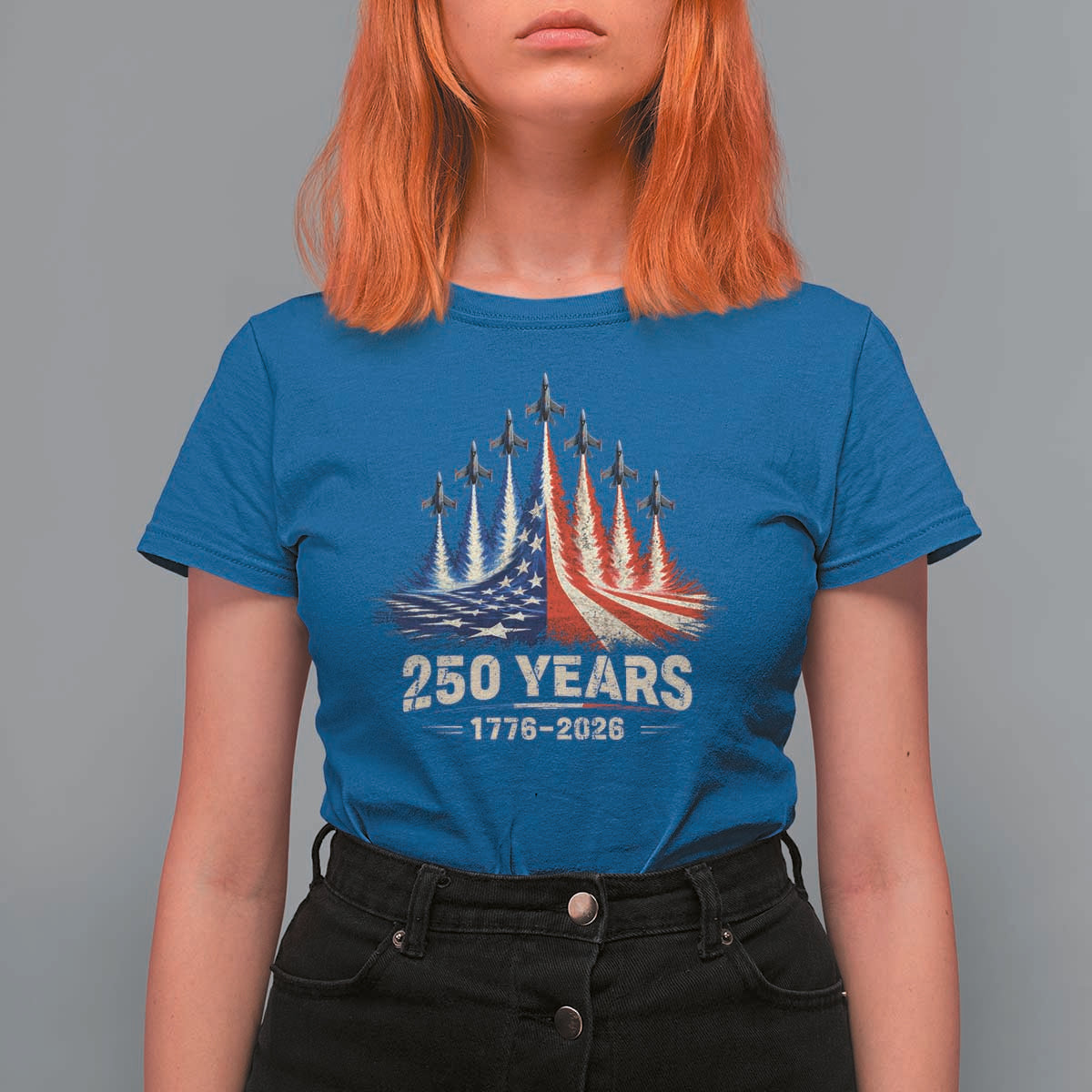 250 Years American 1776 2026 T Shirt For Women USA 250th Anniversary 4th of July US Flag Jets