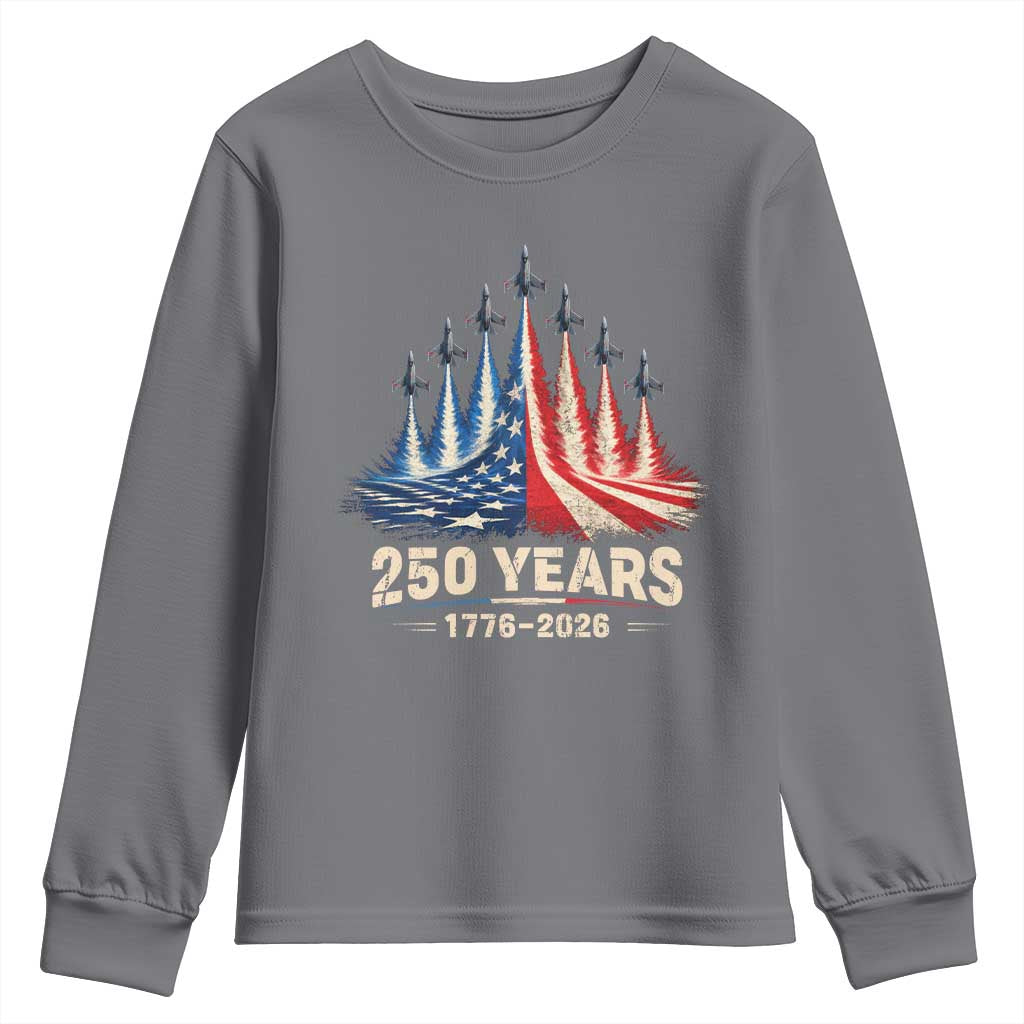 250 Years American 1776 2026 Youth Sweatshirt USA 250th Anniversary 4th of July US Flag Jets