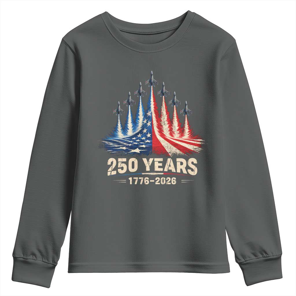 250 Years American 1776 2026 Youth Sweatshirt USA 250th Anniversary 4th of July US Flag Jets