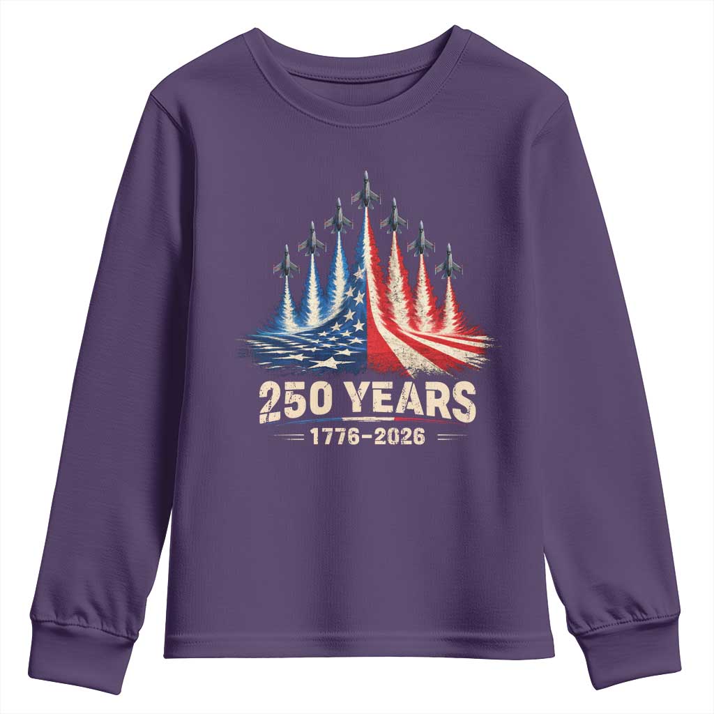250 Years American 1776 2026 Youth Sweatshirt USA 250th Anniversary 4th of July US Flag Jets