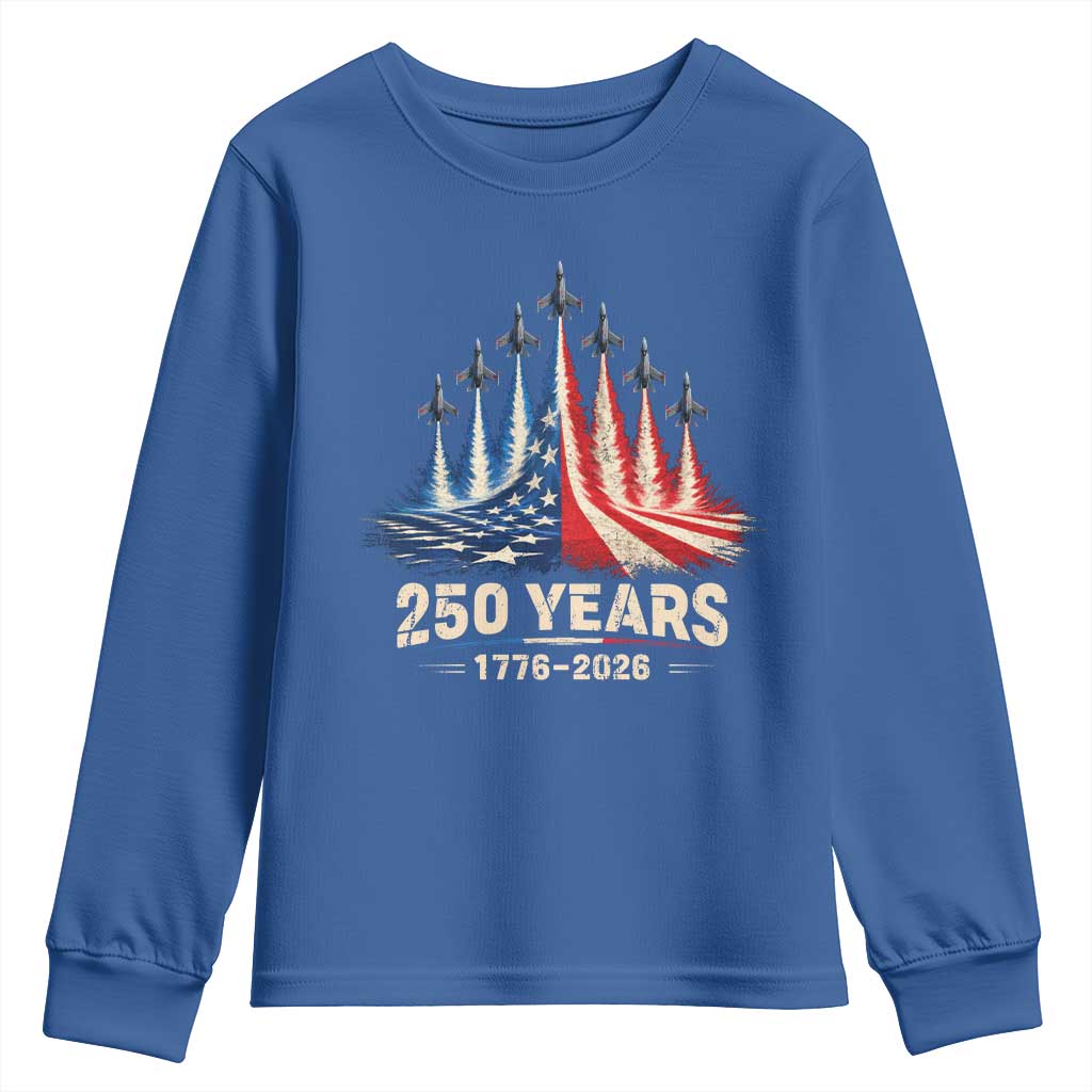 250 Years American 1776 2026 Youth Sweatshirt USA 250th Anniversary 4th of July US Flag Jets
