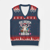 Funny Easter Day Six Seven Bruh V-Neck Knit Sweater Vest 67 Bunny Easter Eggs