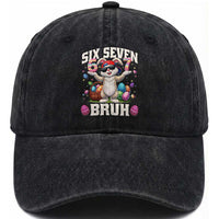 Funny Easter Day Six Seven Bruh Washed Cotton Baseball Cap 67 Bunny Easter Eggs
