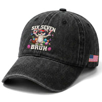 Funny Easter Day Six Seven Bruh Washed Cotton Baseball Cap 67 Bunny Easter Eggs