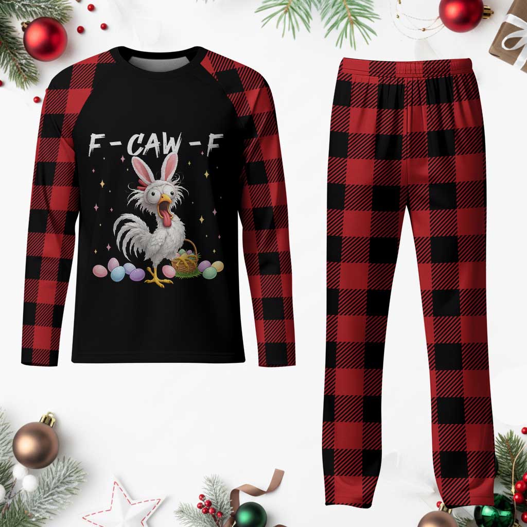Funny Easter Day F Caw F Chicken Bunny Rooster Meme Plaid Pajama Set