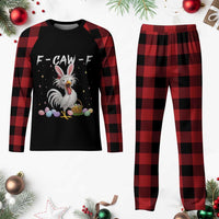 Funny Easter Day F Caw F Chicken Bunny Rooster Meme Plaid Pajama Set