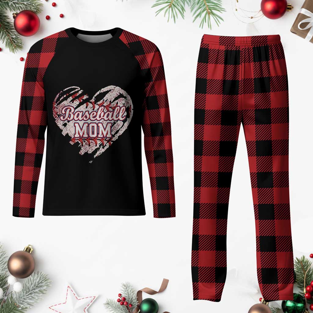 Baseball Mom Plaid Pajama Set Baseball Mama Life Game Day Vintage Heart