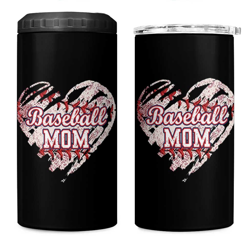 Baseball Mom 4 in 1 Can Cooler Tumbler Baseball Mama Life Game Day Vintage Heart
