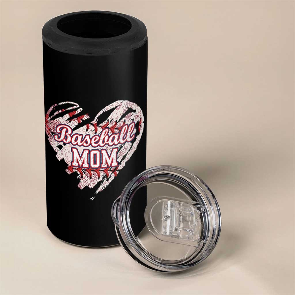 Baseball Mom 4 in 1 Can Cooler Tumbler Baseball Mama Life Game Day Vintage Heart