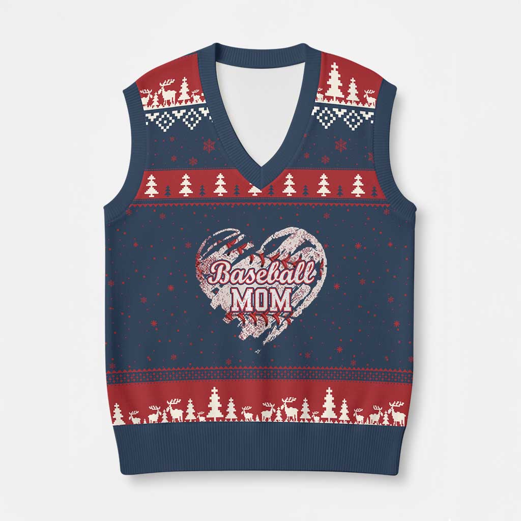 Baseball Mom V-Neck Knit Sweater Vest Baseball Mama Life Game Day Vintage Heart