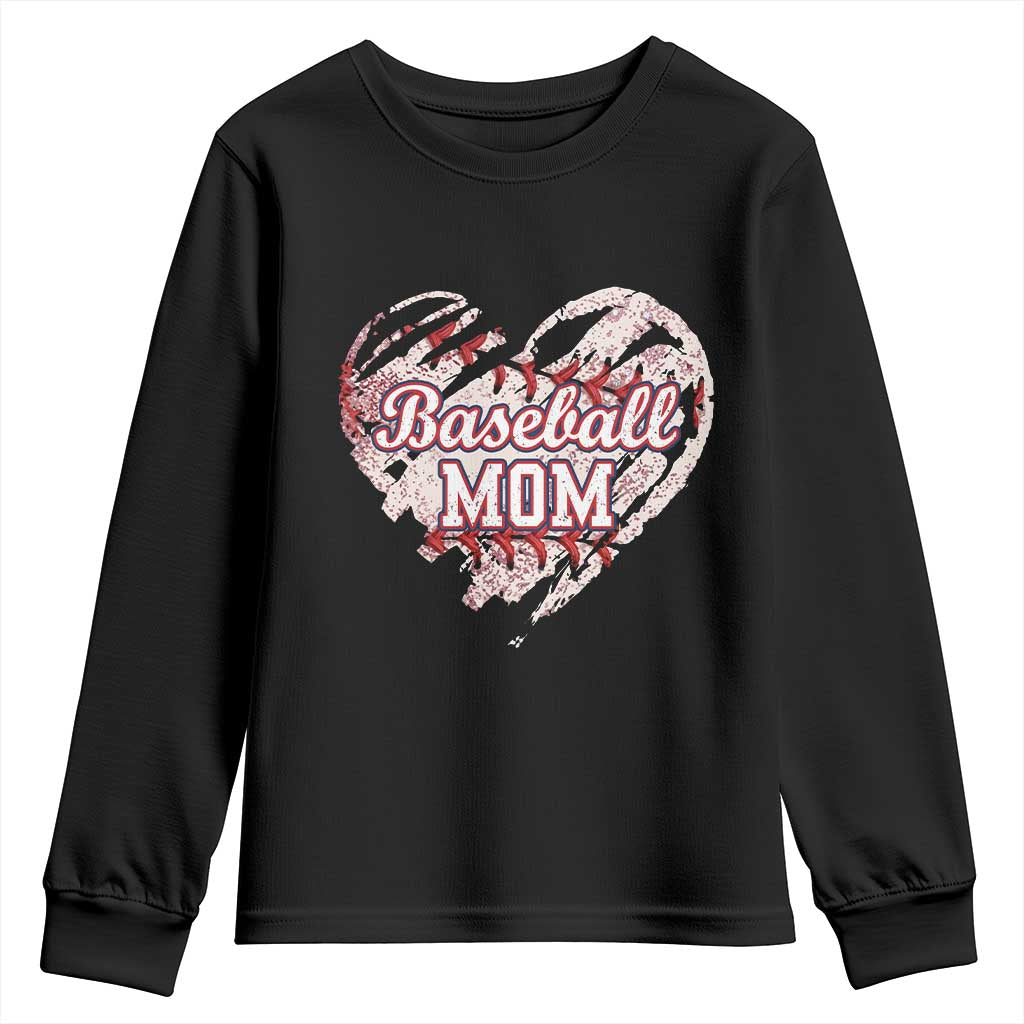 Baseball Mom Youth Sweatshirt Baseball Mama Life Game Day Vintage Heart