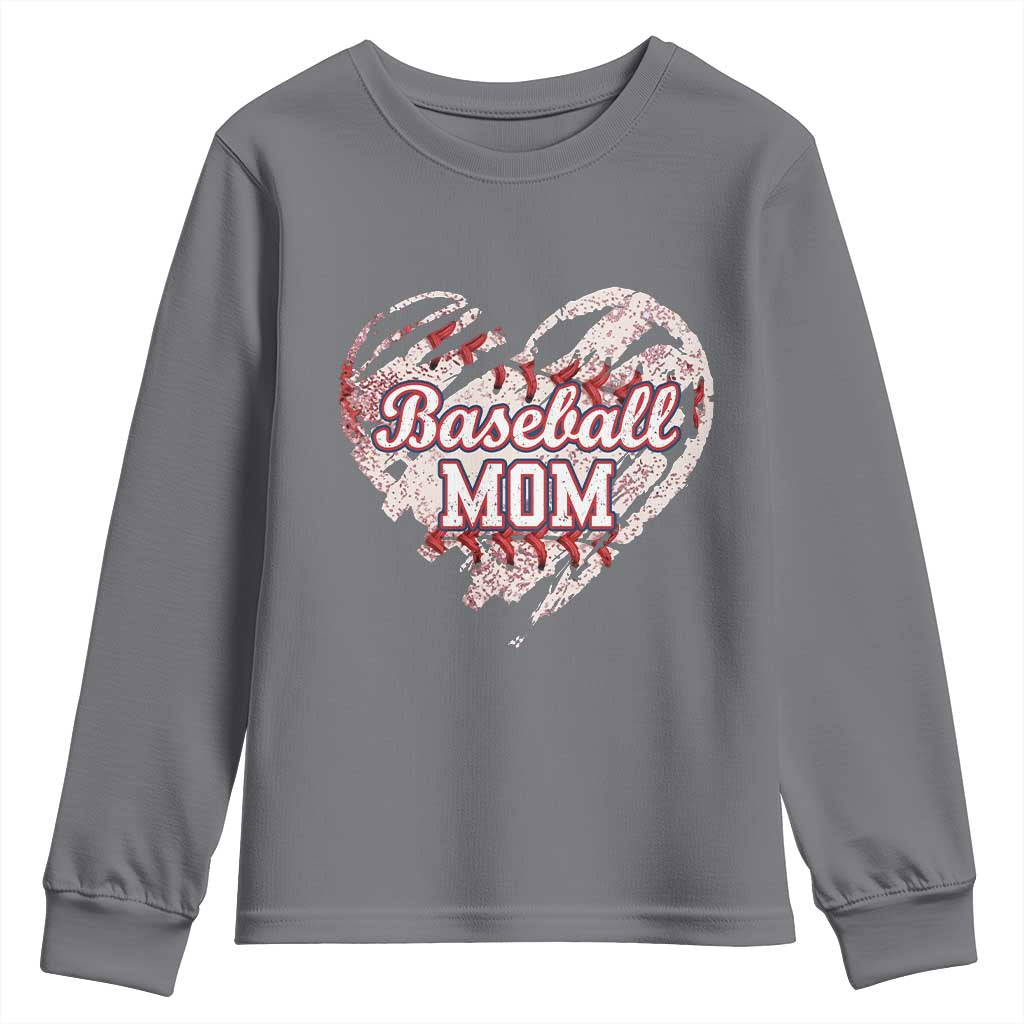 Baseball Mom Youth Sweatshirt Baseball Mama Life Game Day Vintage Heart