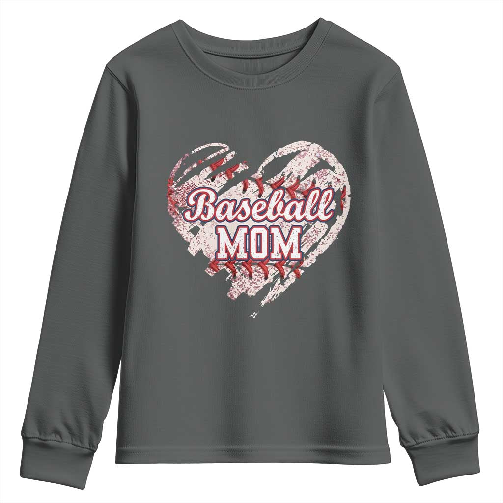 Baseball Mom Youth Sweatshirt Baseball Mama Life Game Day Vintage Heart