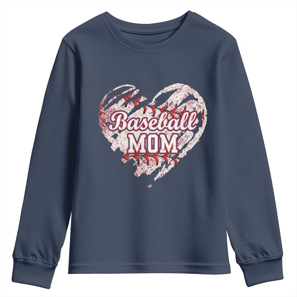 Baseball Mom Youth Sweatshirt Baseball Mama Life Game Day Vintage Heart