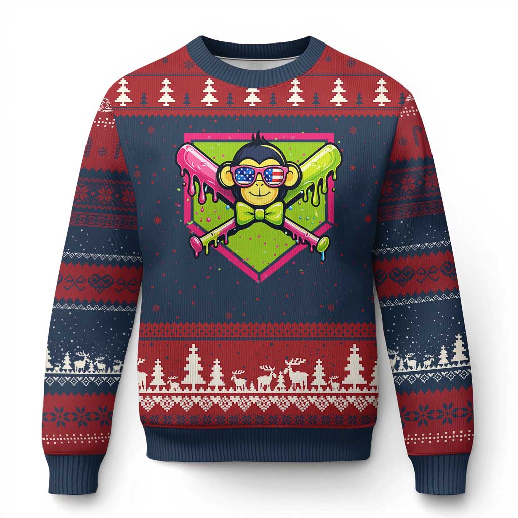 Party Monkey Baseball Drip Funny Animals Lover Ugly Christmas Sweater