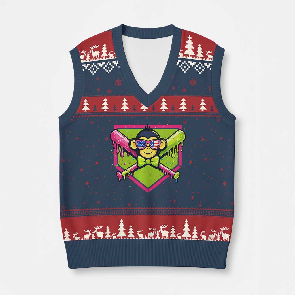Party Monkey Baseball Drip Funny Animals Lover V-Neck Knit Sweater Vest