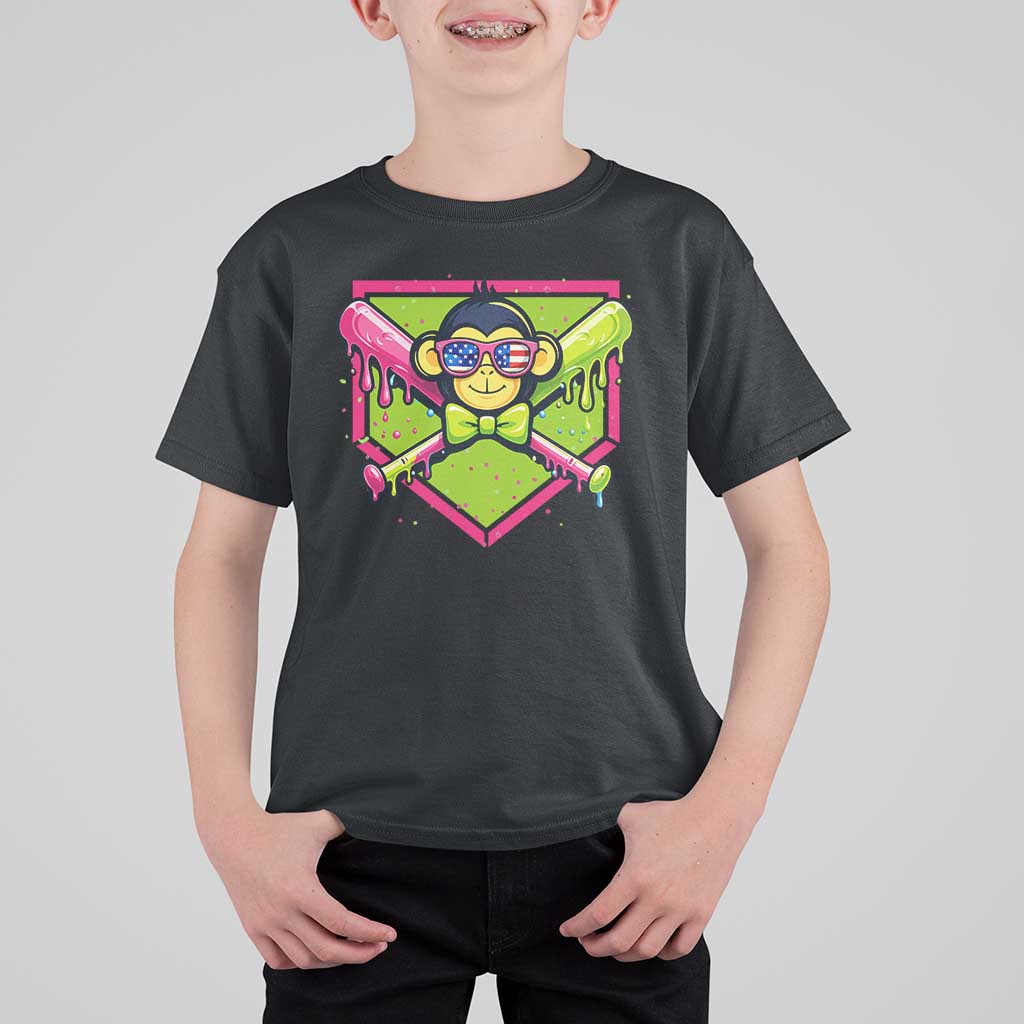 Party Monkey Baseball Drip Funny Animals Lover T Shirt For Kid