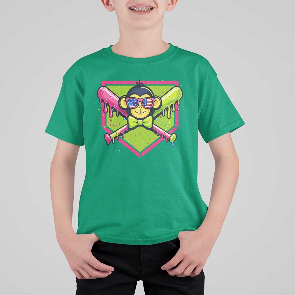 Party Monkey Baseball Drip Funny Animals Lover T Shirt For Kid