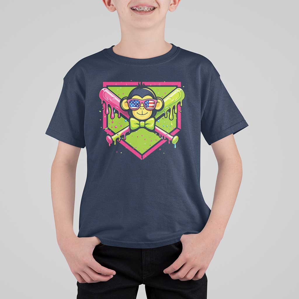 Party Monkey Baseball Drip Funny Animals Lover T Shirt For Kid