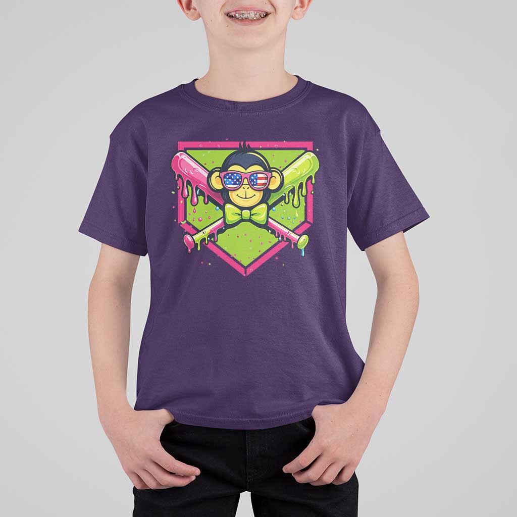 Party Monkey Baseball Drip Funny Animals Lover T Shirt For Kid