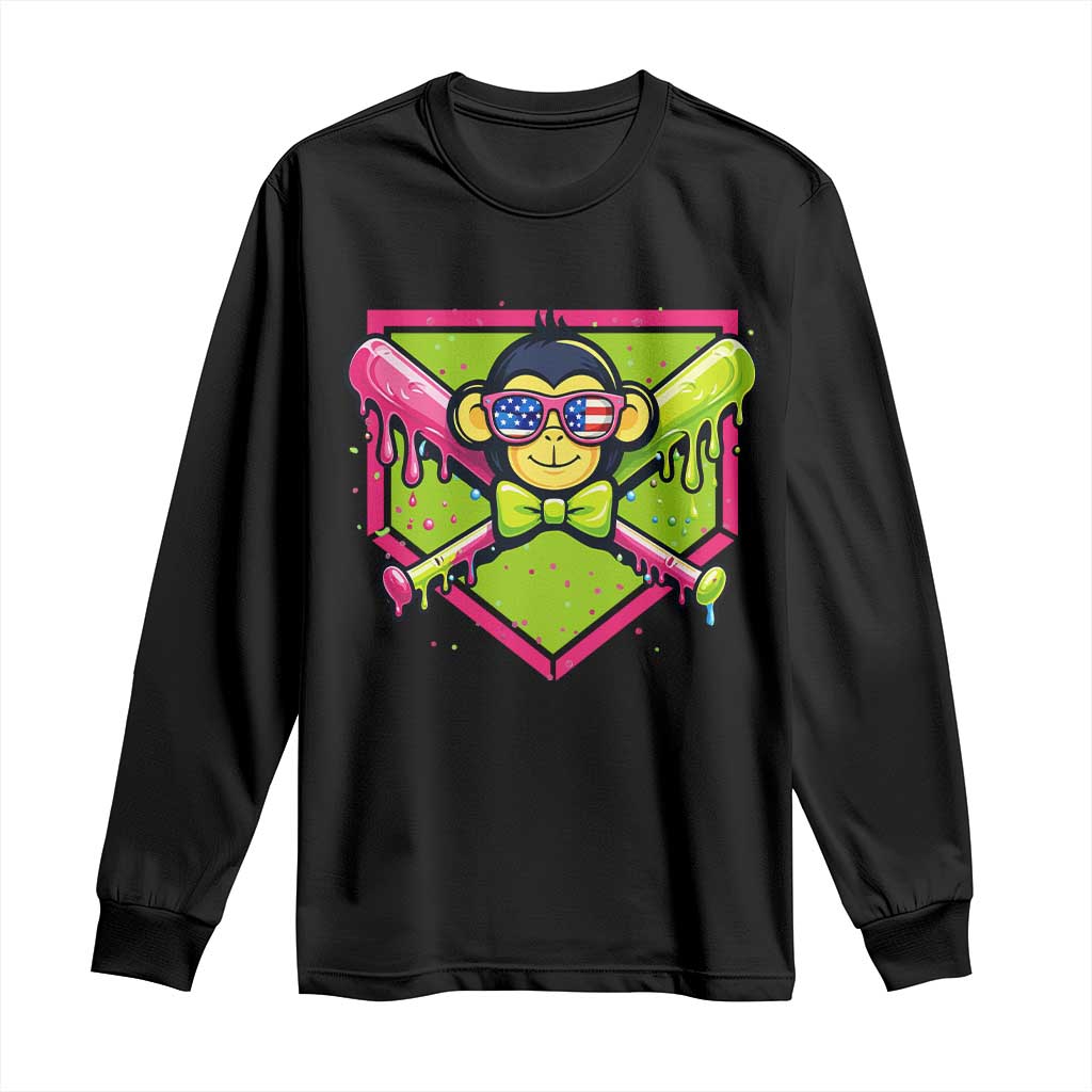 Party Monkey Baseball Drip Funny Animals Lover Long Sleeve Shirt