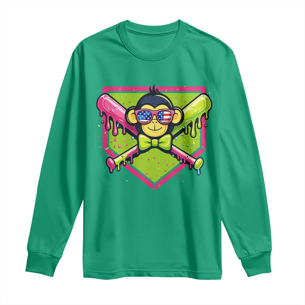 Party Monkey Baseball Drip Funny Animals Lover Long Sleeve Shirt