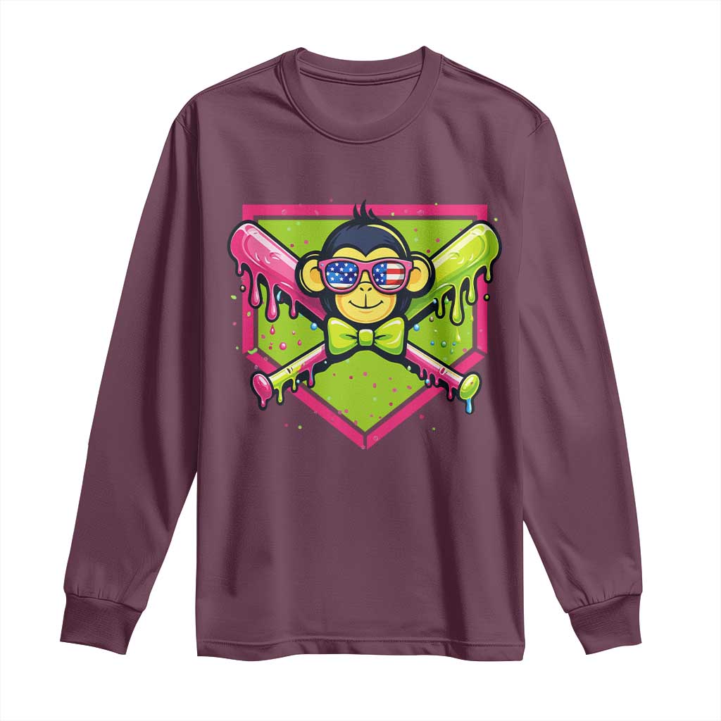 Party Monkey Baseball Drip Funny Animals Lover Long Sleeve Shirt