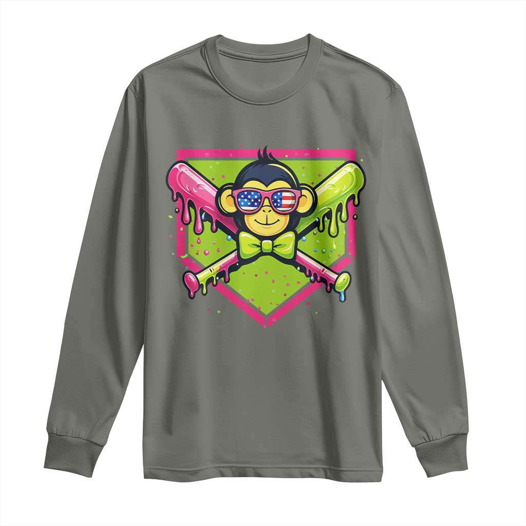 Party Monkey Baseball Drip Funny Animals Lover Long Sleeve Shirt