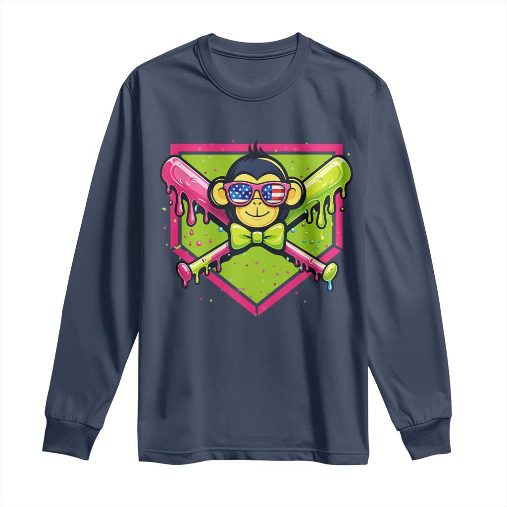 Party Monkey Baseball Drip Funny Animals Lover Long Sleeve Shirt