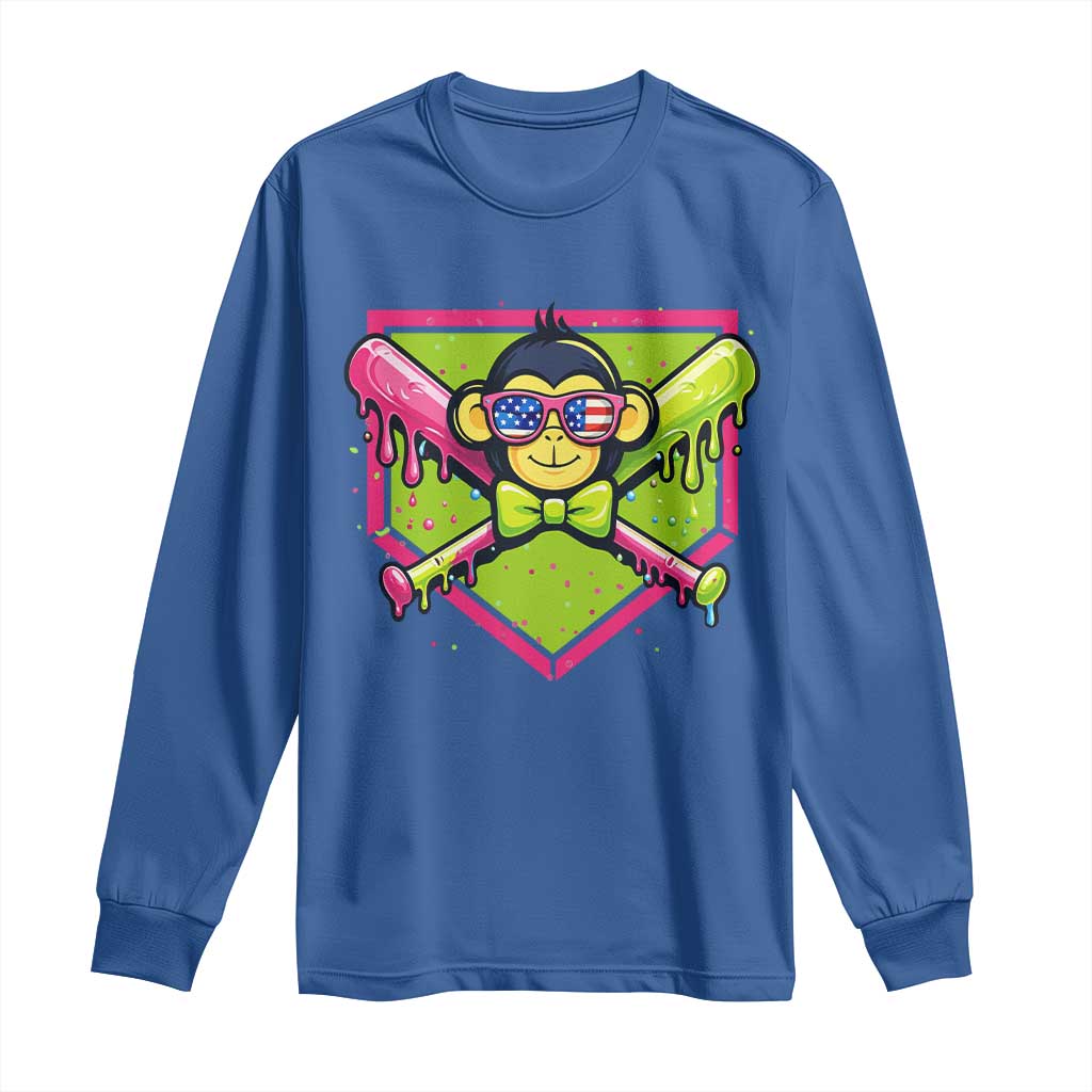 Party Monkey Baseball Drip Funny Animals Lover Long Sleeve Shirt