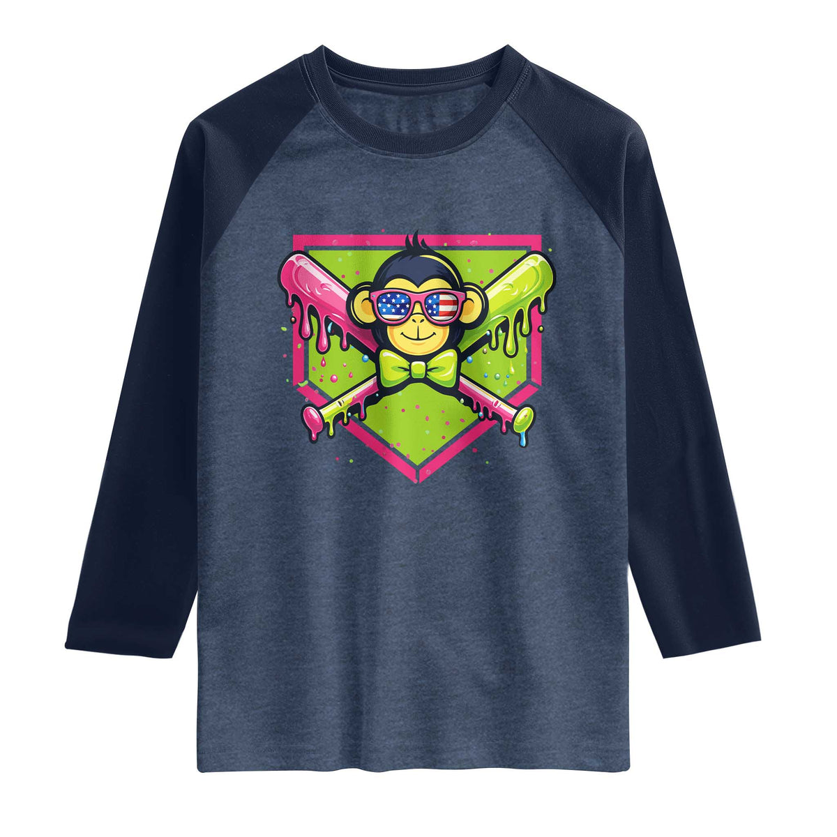 Party Monkey Baseball Drip Funny Animals Lover Raglan Shirt