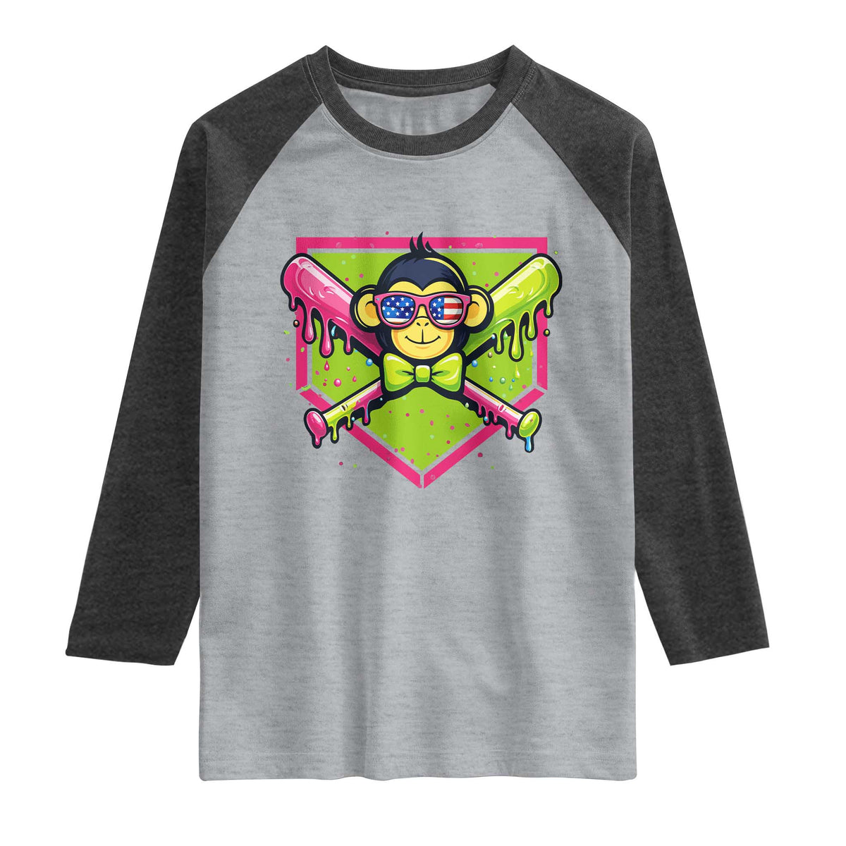 Party Monkey Baseball Drip Funny Animals Lover Raglan Shirt