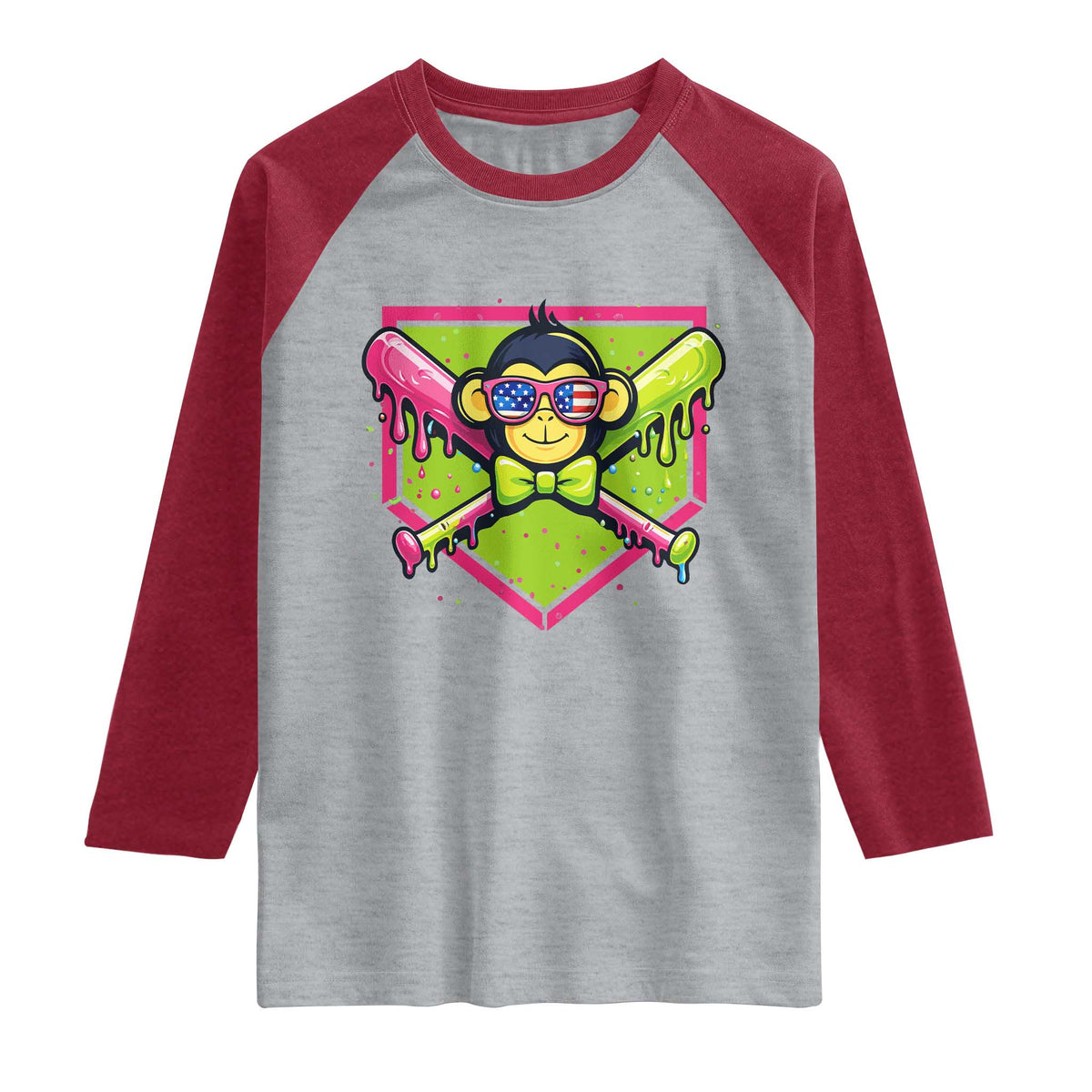 Party Monkey Baseball Drip Funny Animals Lover Raglan Shirt