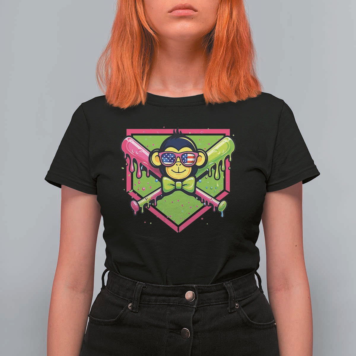 Party Monkey Baseball Drip Funny Animals Lover T Shirt For Women