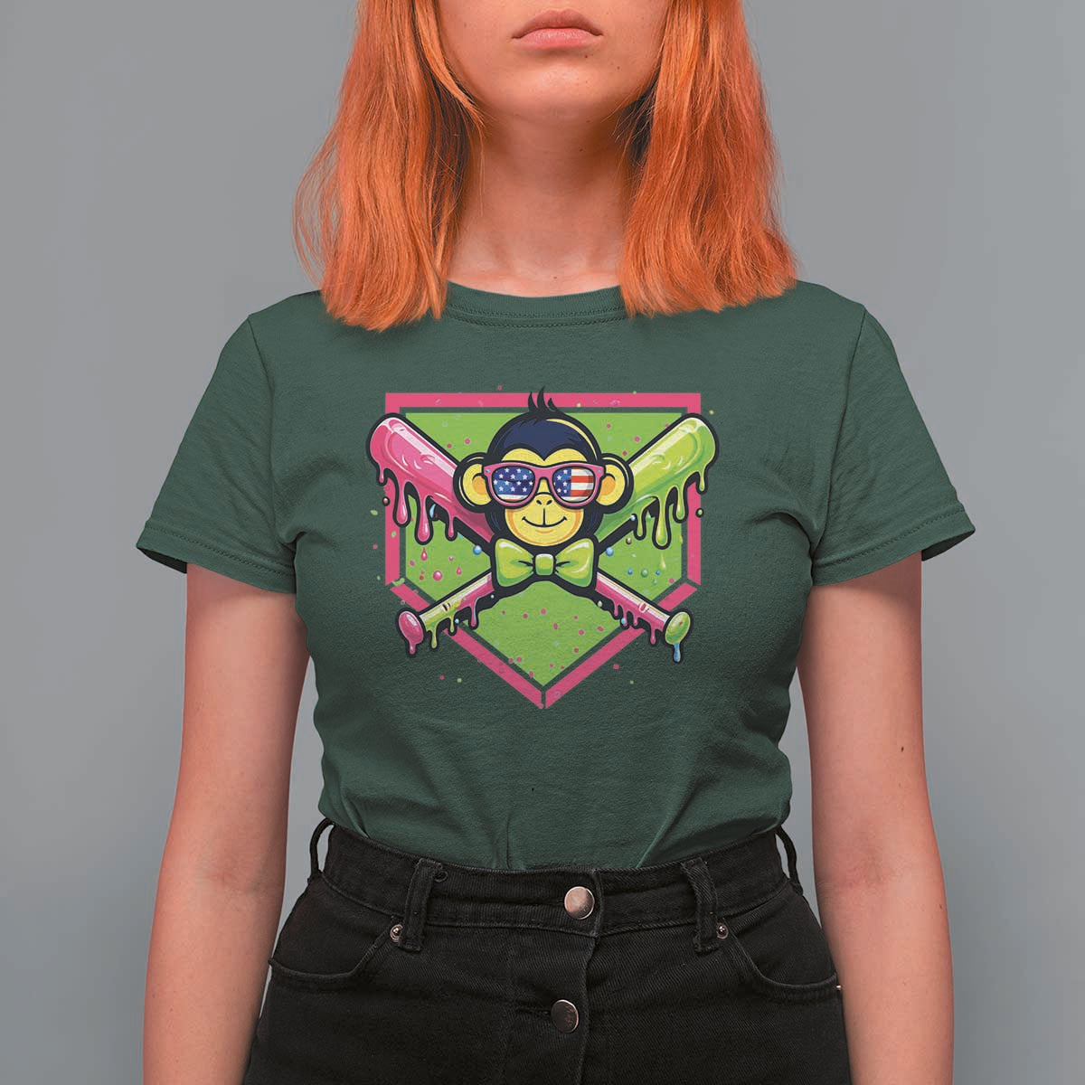 Party Monkey Baseball Drip Funny Animals Lover T Shirt For Women