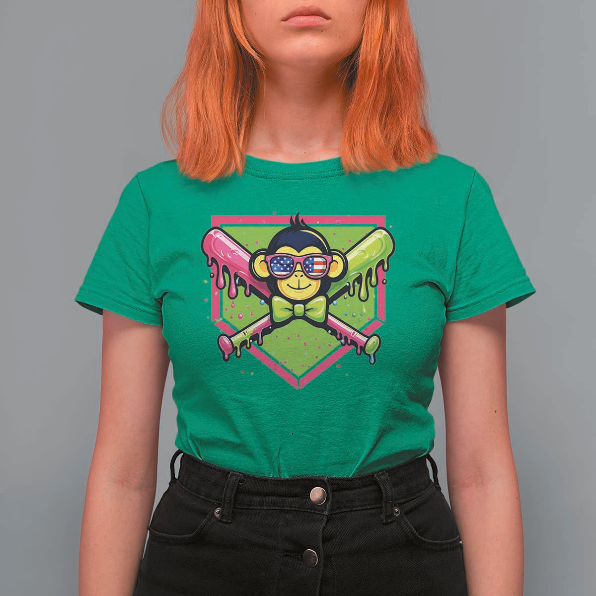 Party Monkey Baseball Drip Funny Animals Lover T Shirt For Women