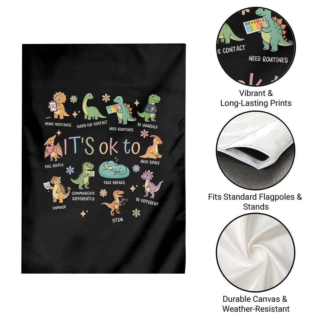 Dinosaur Autism Awareness Garden Flag It Is Okay to Be Different Dino Lover
