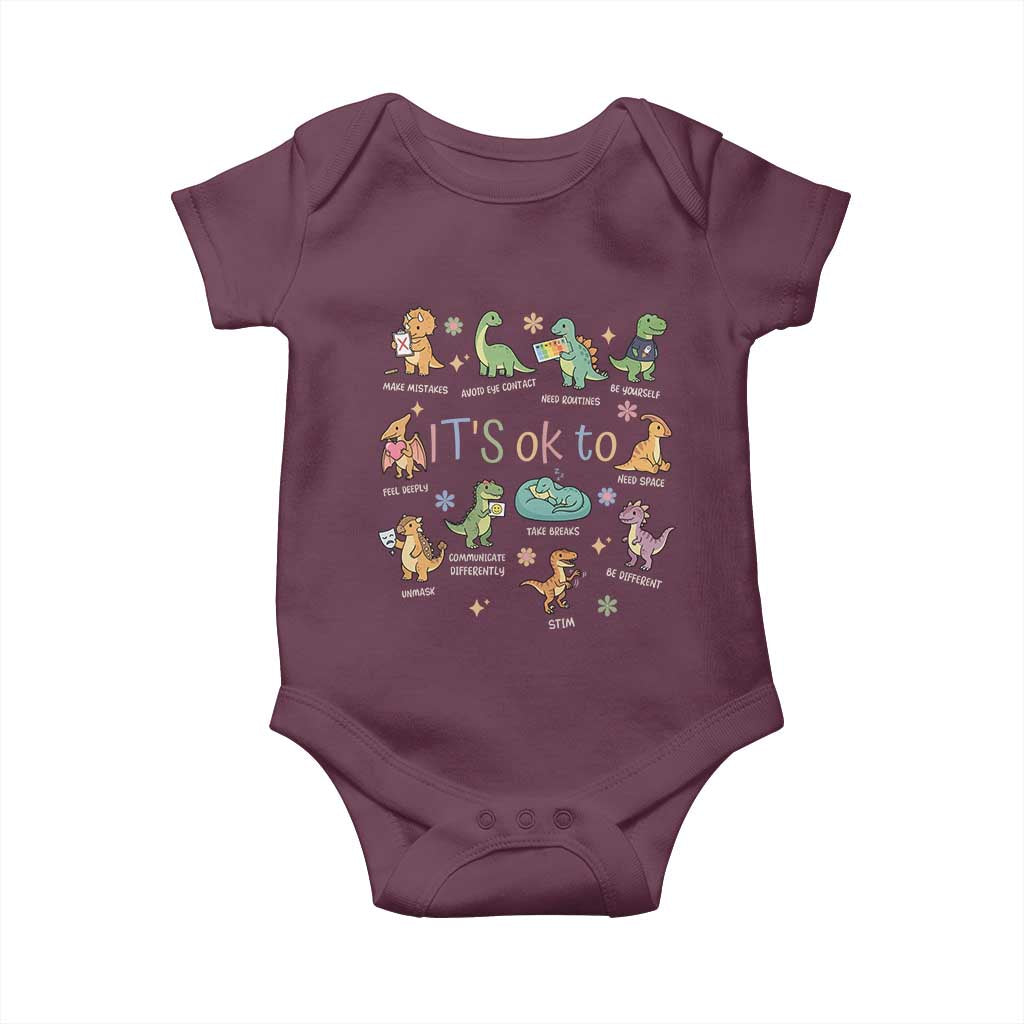 Dinosaur Autism Awareness Baby Onesie It Is Okay to Be Different Dino Lover