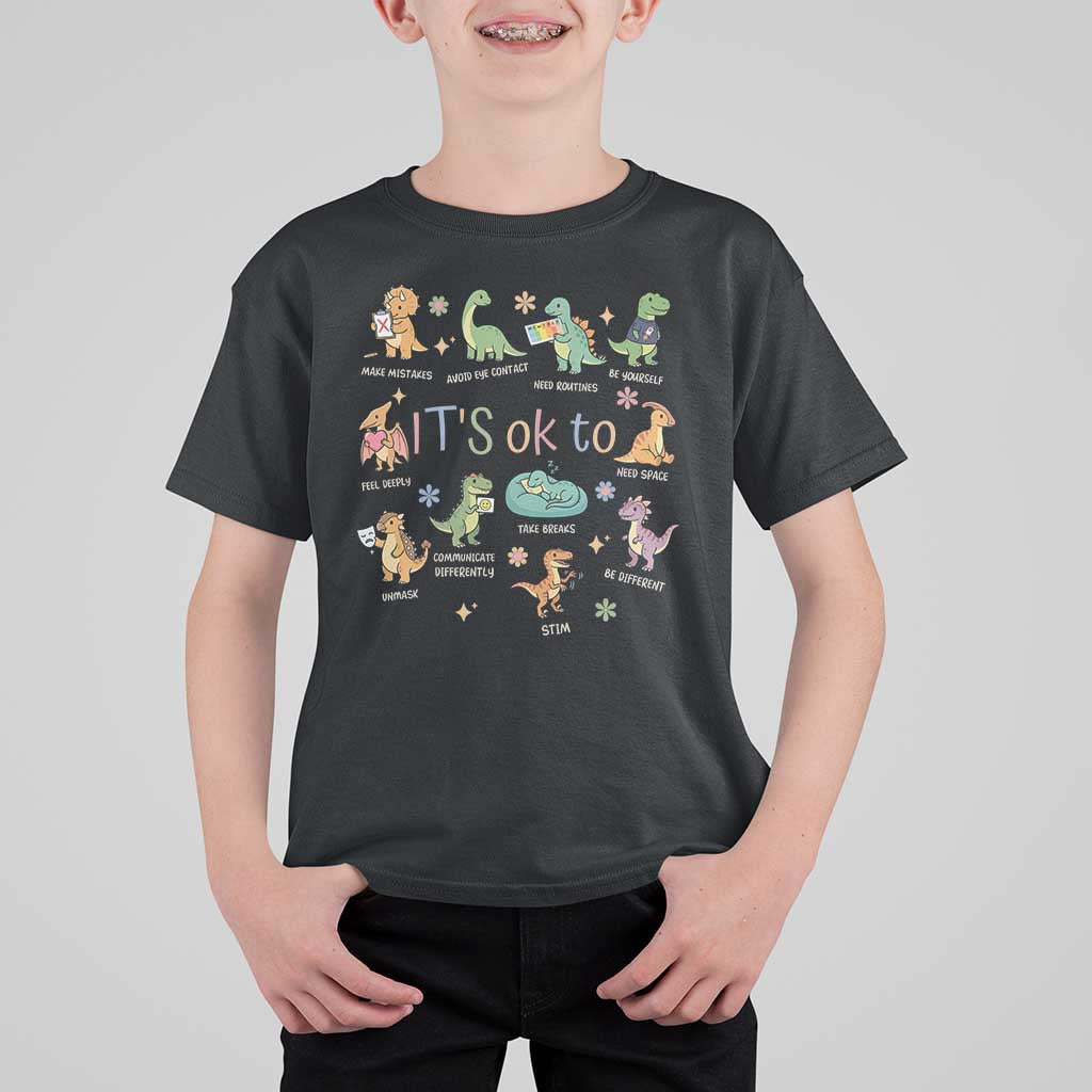 Dinosaur Autism Awareness T Shirt For Kid It Is Okay to Be Different Dino Lover