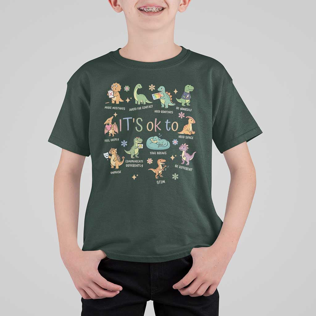 Dinosaur Autism Awareness T Shirt For Kid It Is Okay to Be Different Dino Lover