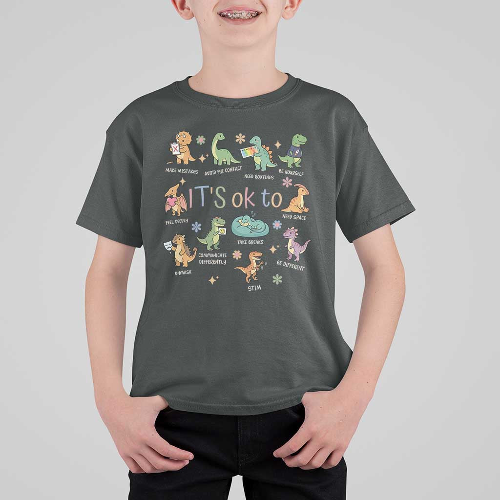 Dinosaur Autism Awareness T Shirt For Kid It Is Okay to Be Different Dino Lover