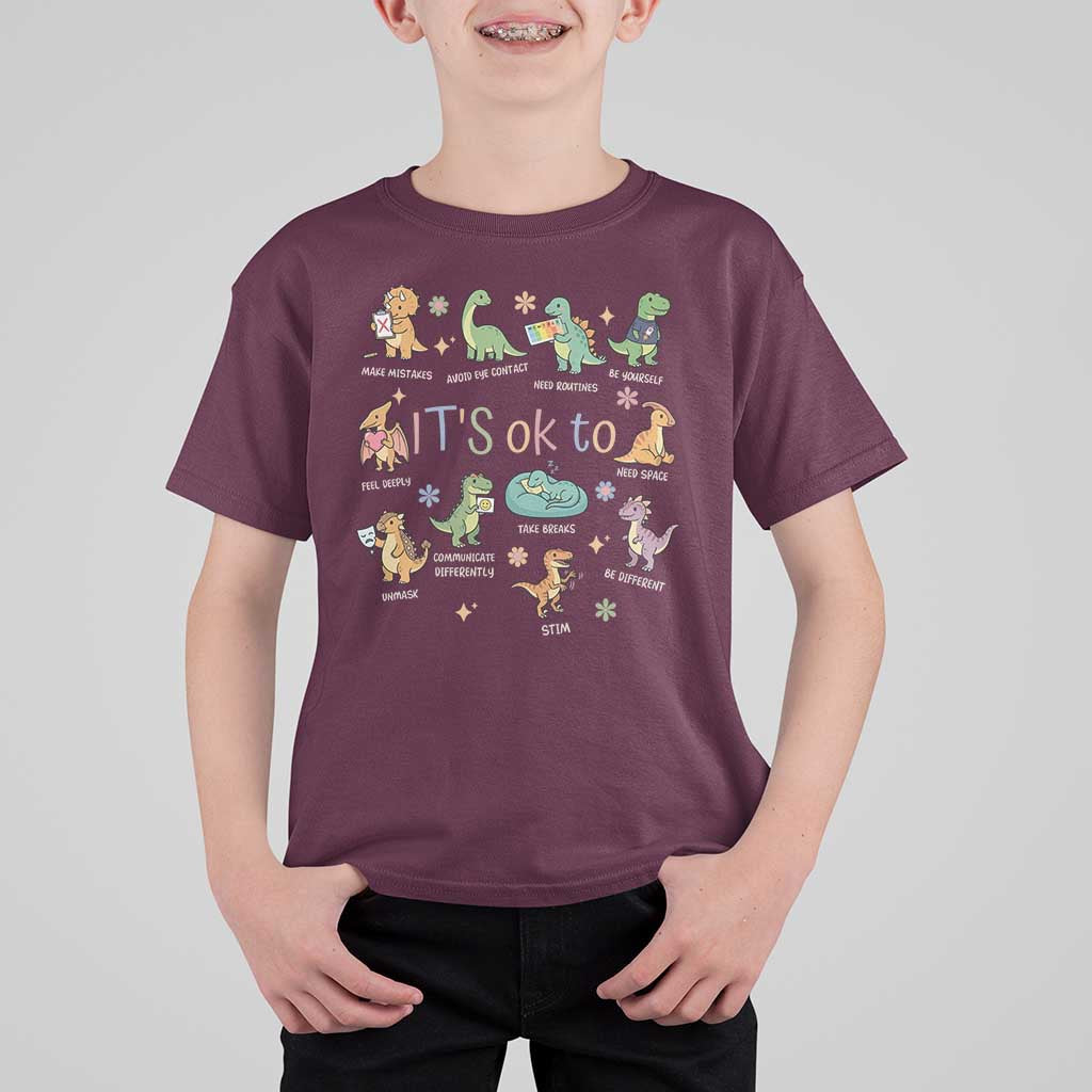 Dinosaur Autism Awareness T Shirt For Kid It Is Okay to Be Different Dino Lover
