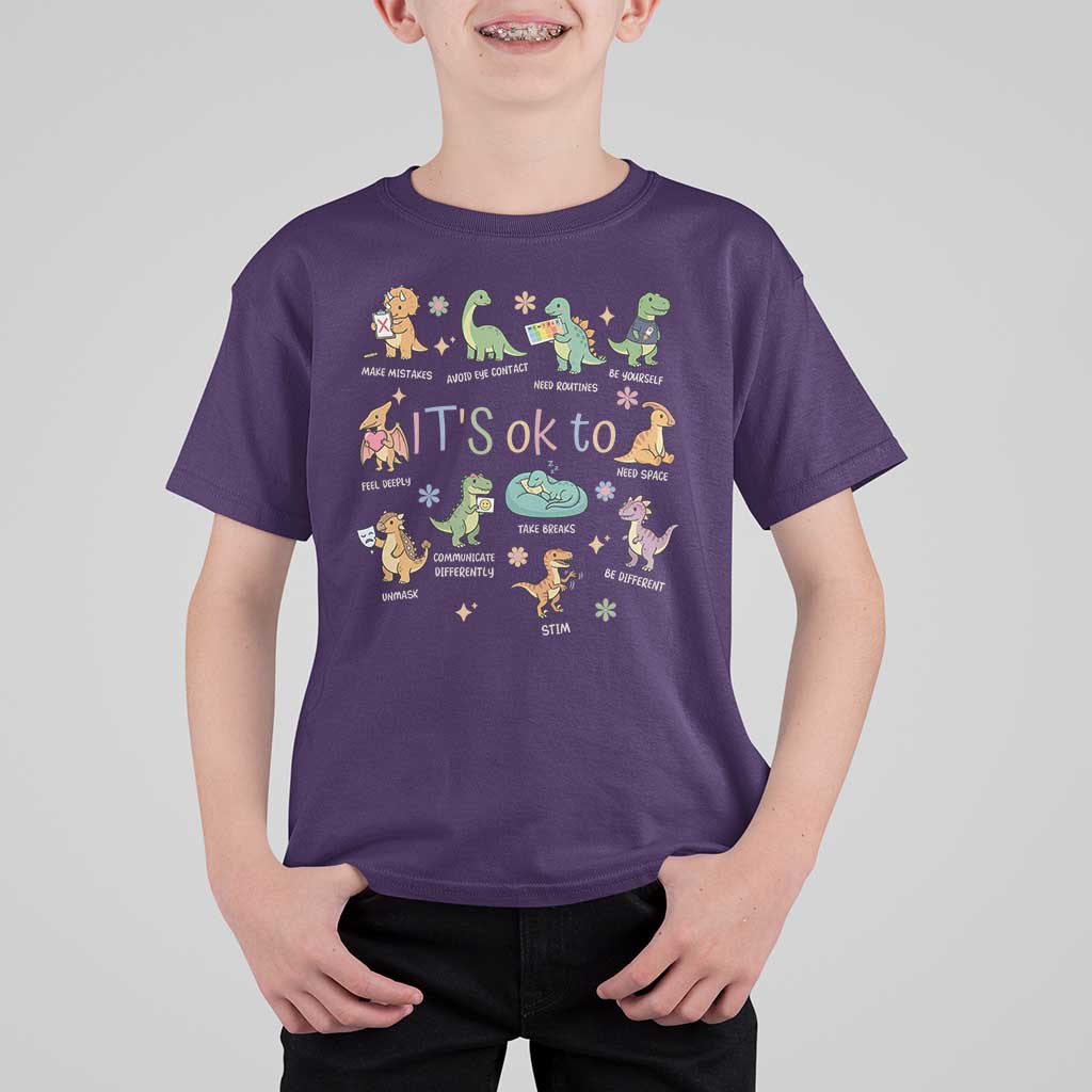 Dinosaur Autism Awareness T Shirt For Kid It Is Okay to Be Different Dino Lover