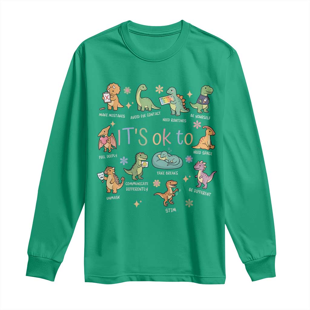 Dinosaur Autism Awareness Long Sleeve Shirt It Is Okay to Be Different Dino Lover