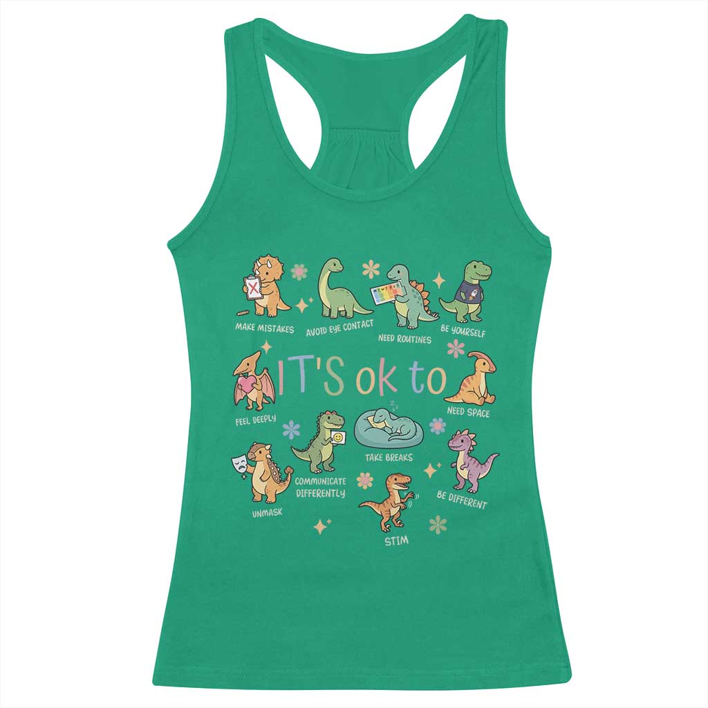 Dinosaur Autism Awareness Racerback Tank Top It Is Okay to Be Different Dino Lover