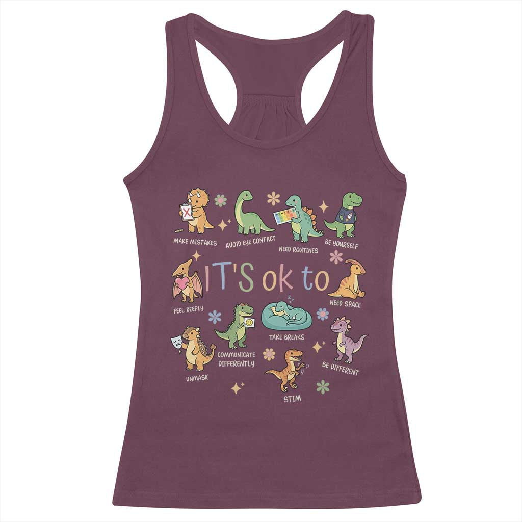 Dinosaur Autism Awareness Racerback Tank Top It Is Okay to Be Different Dino Lover