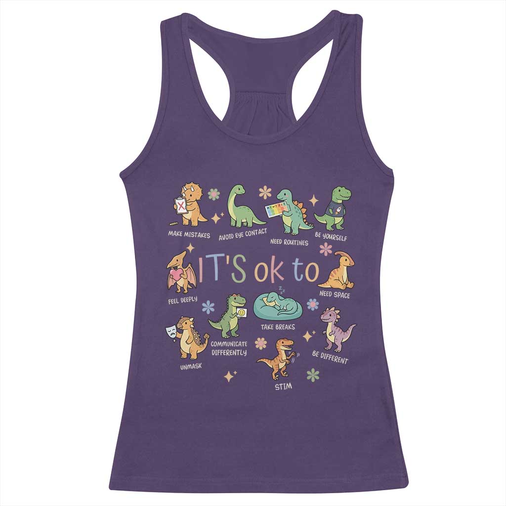 Dinosaur Autism Awareness Racerback Tank Top It Is Okay to Be Different Dino Lover