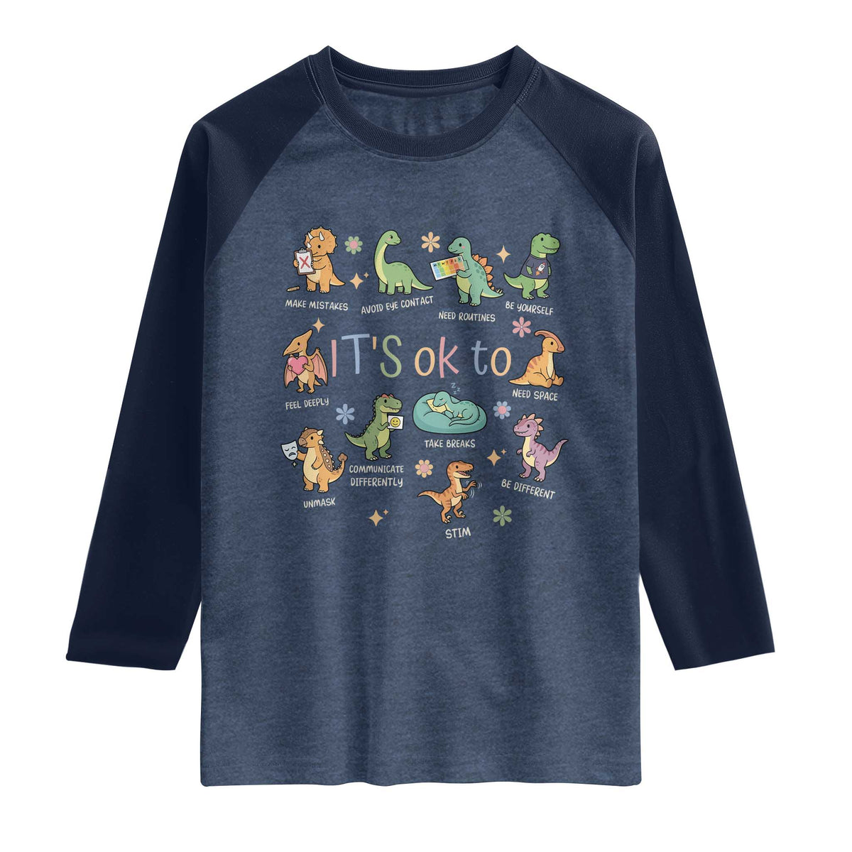 Dinosaur Autism Awareness Raglan Shirt It Is Okay to Be Different Dino Lover