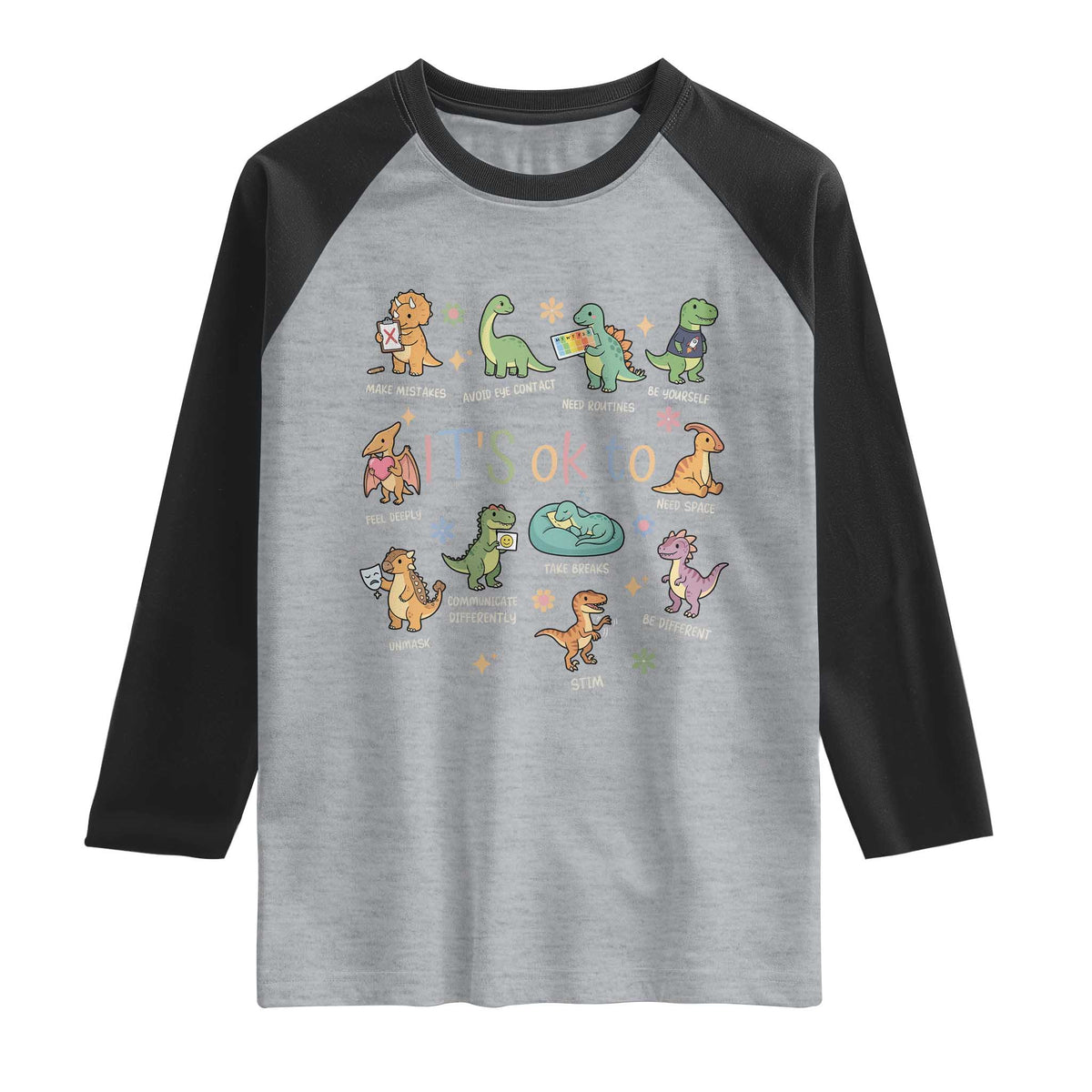 Dinosaur Autism Awareness Raglan Shirt It Is Okay to Be Different Dino Lover