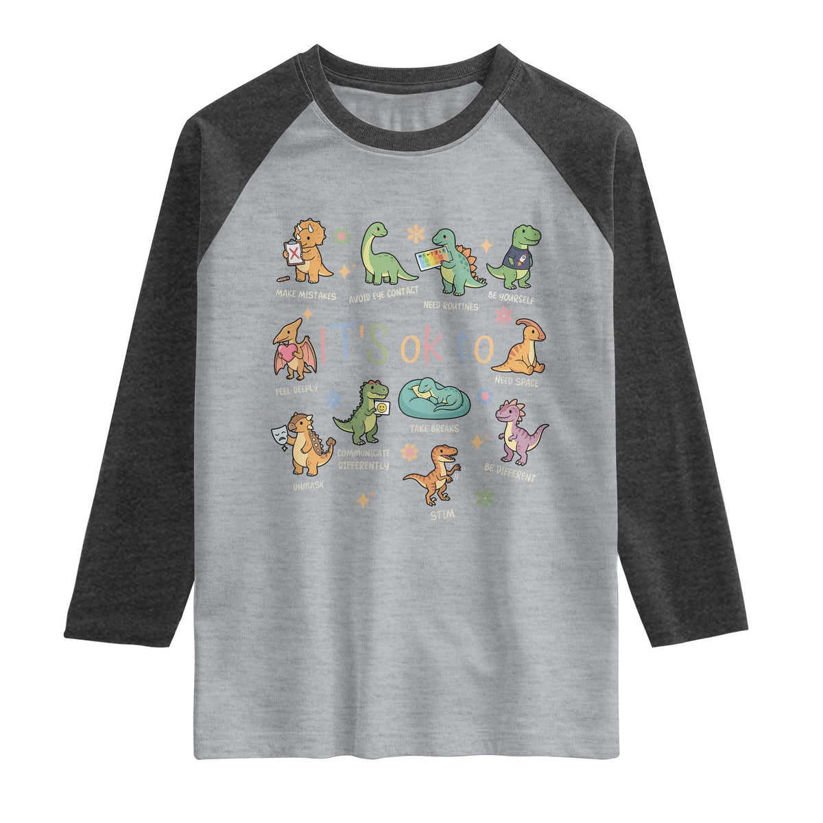 Dinosaur Autism Awareness Raglan Shirt It Is Okay to Be Different Dino Lover